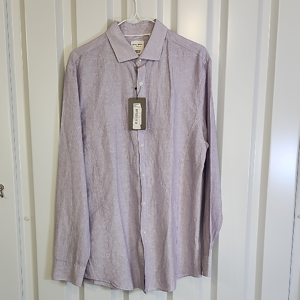 Baird McNutt Men's Purple Linen Cotton Murano Slim Fit Button Up Shirt Sz Large